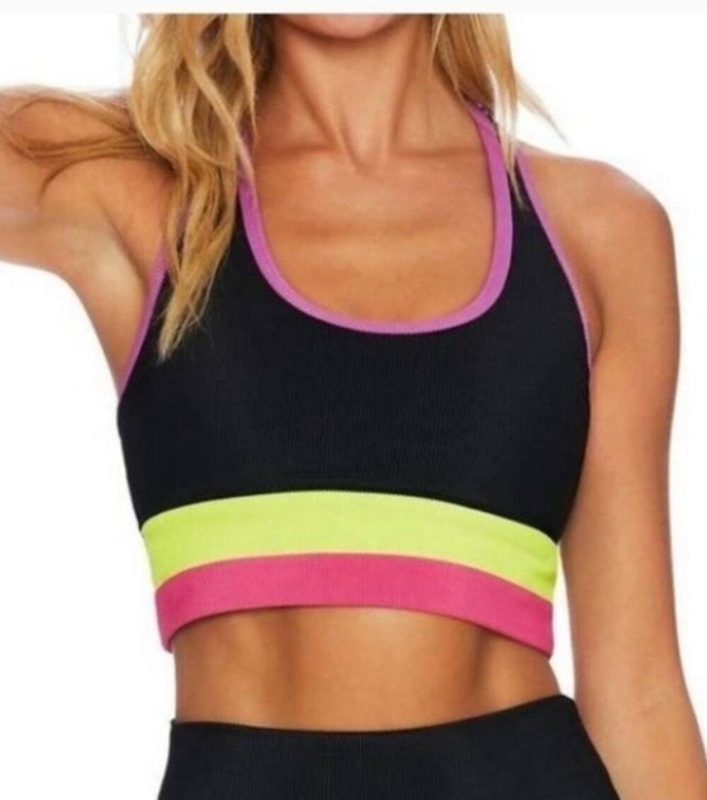Beach Riot Marianne Sports Bra XS Tri-Color Racerback Ribbed Athletic Top